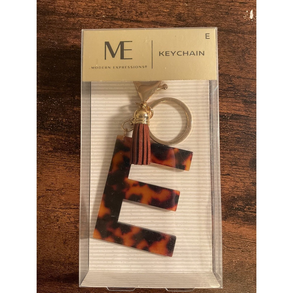Modern Expressions Initial "E"‎ Brown & Black Keychain With Tassel New